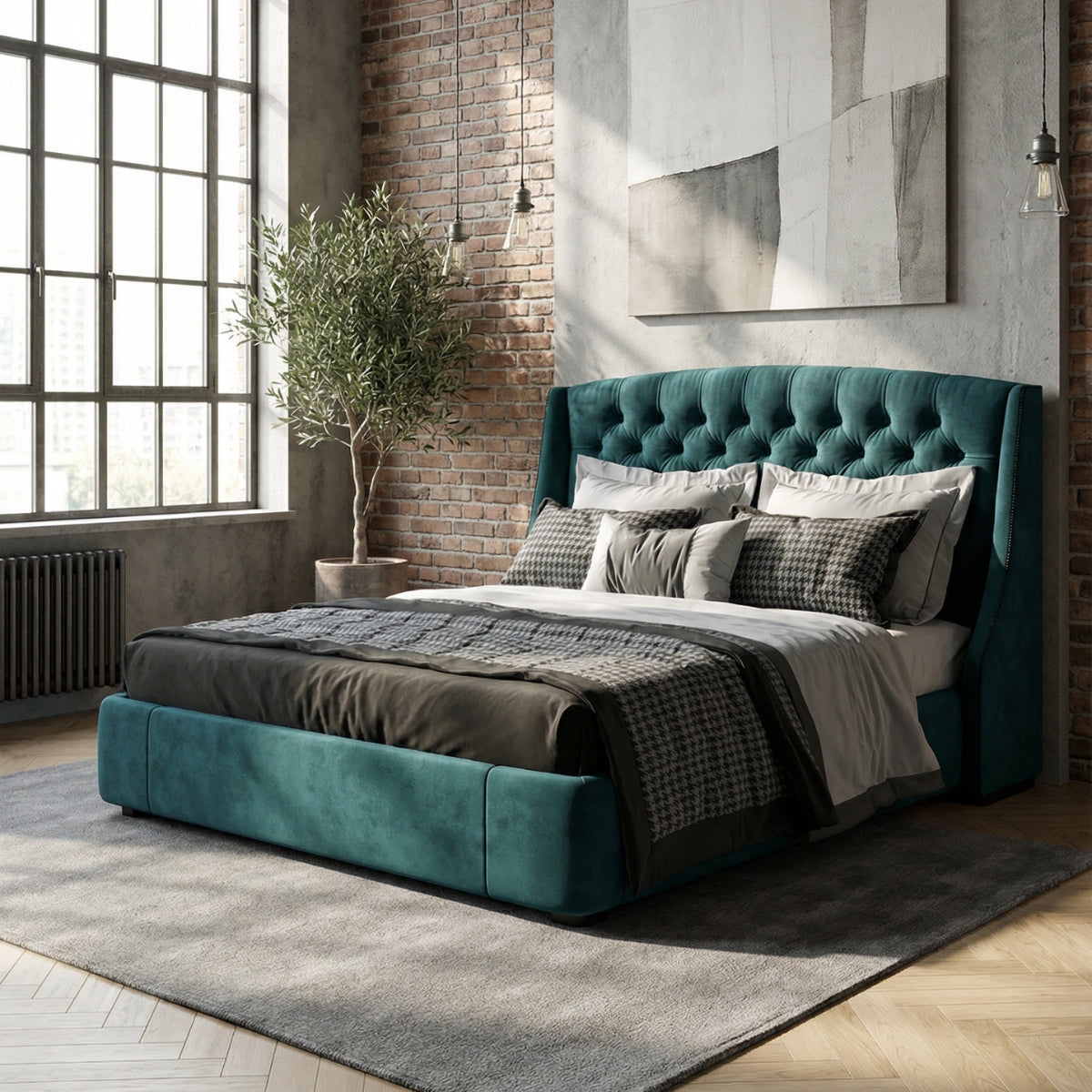 Bellagio Tufted Bed in Venetian Moss