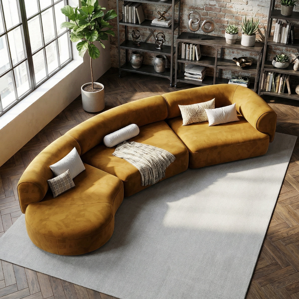 The Marlowe Curved Modular Sofa in Harvest Amber