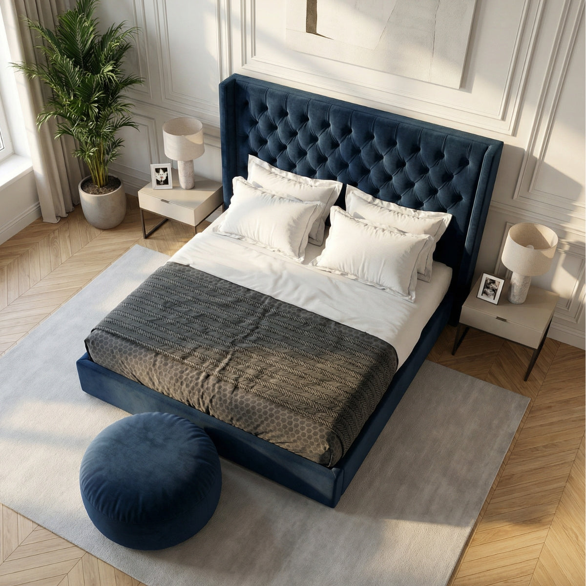 The Ashford Manor Legacy Tufted Bed in Midnight Navy