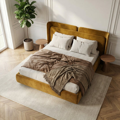 The Valetta Upholstered Bed in Golden Ochre