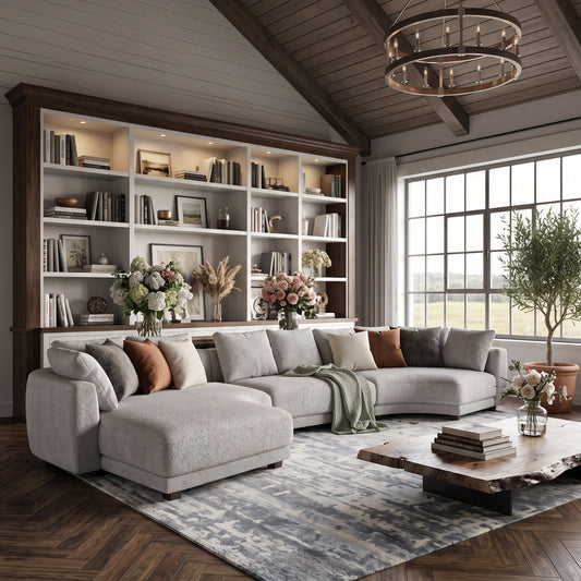Milano Curved Sectional Sofa in Grey Boucle