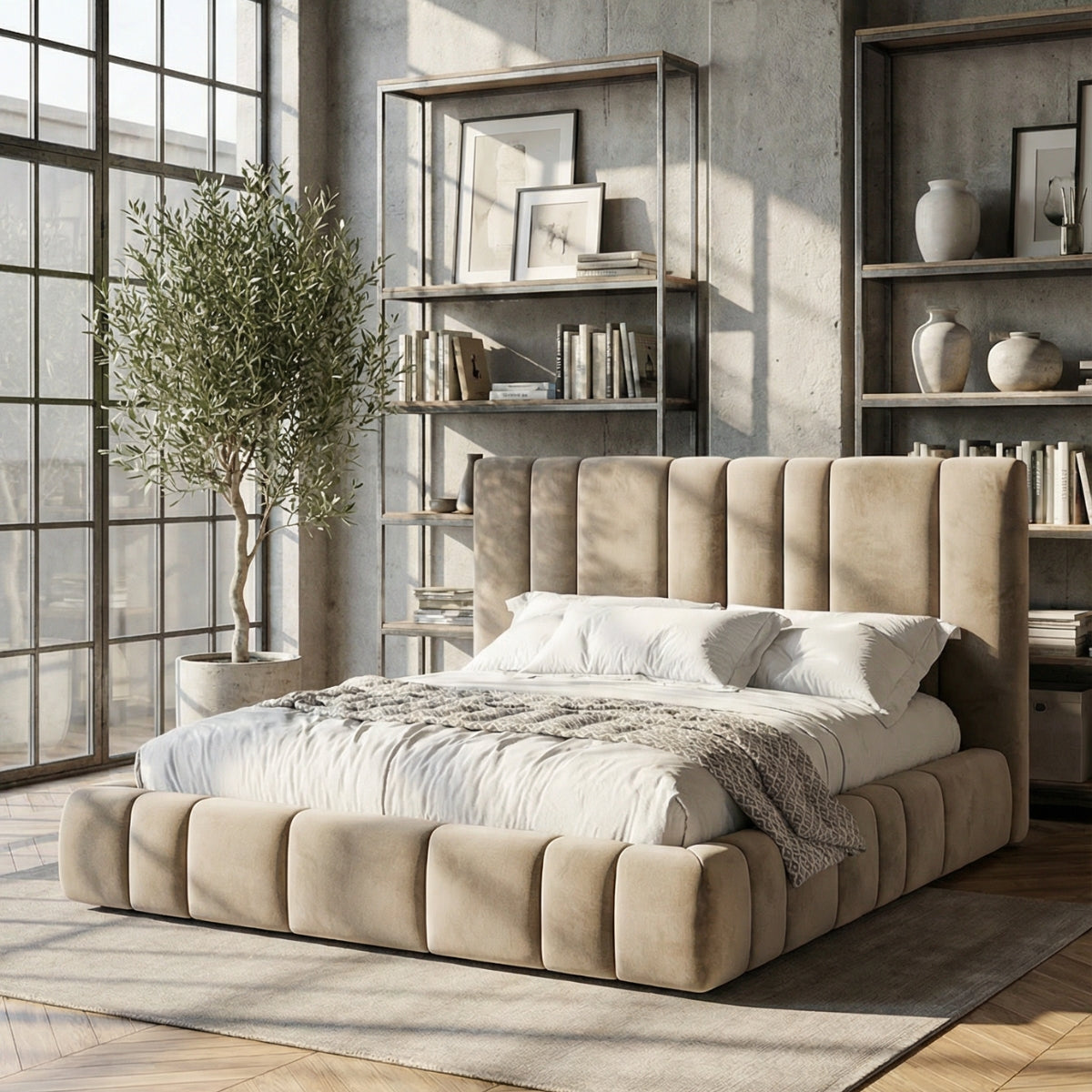 Palatino Modern Bed in Tuscan Sand