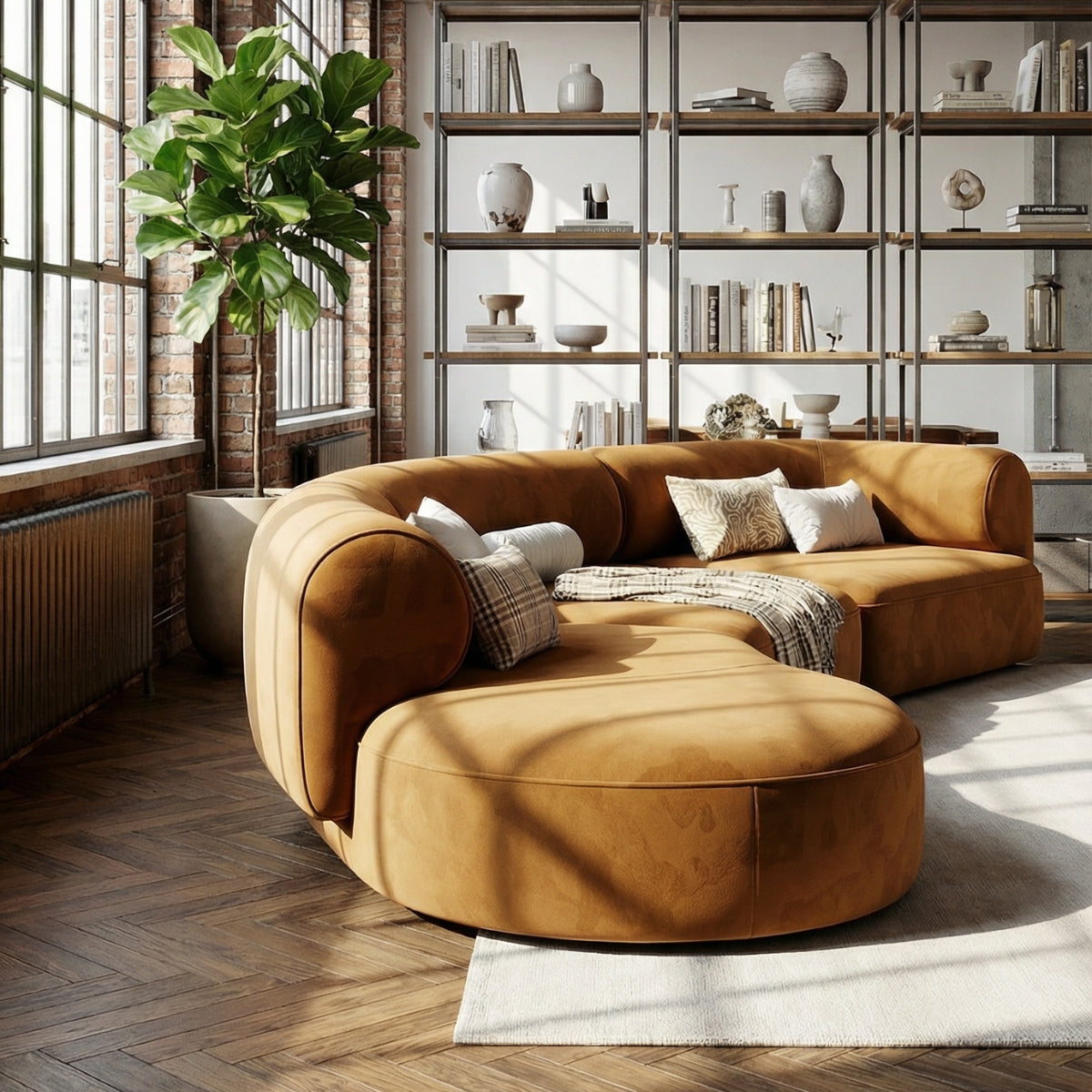 The Marlowe Curved Modular Sofa in Harvest Amber
