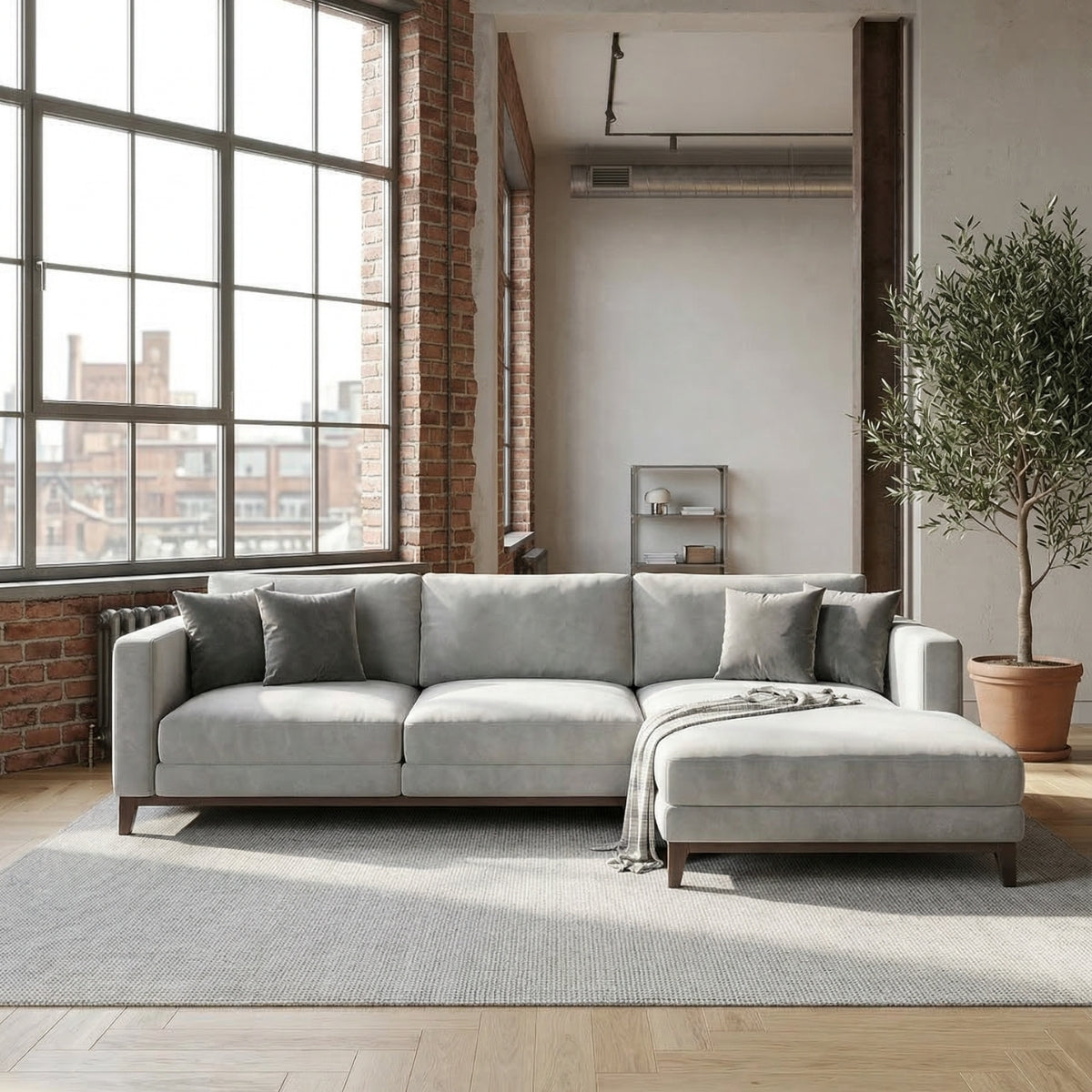 Ravenna L-Shaped Three Seater Corner Sofa in Lakefront Mist