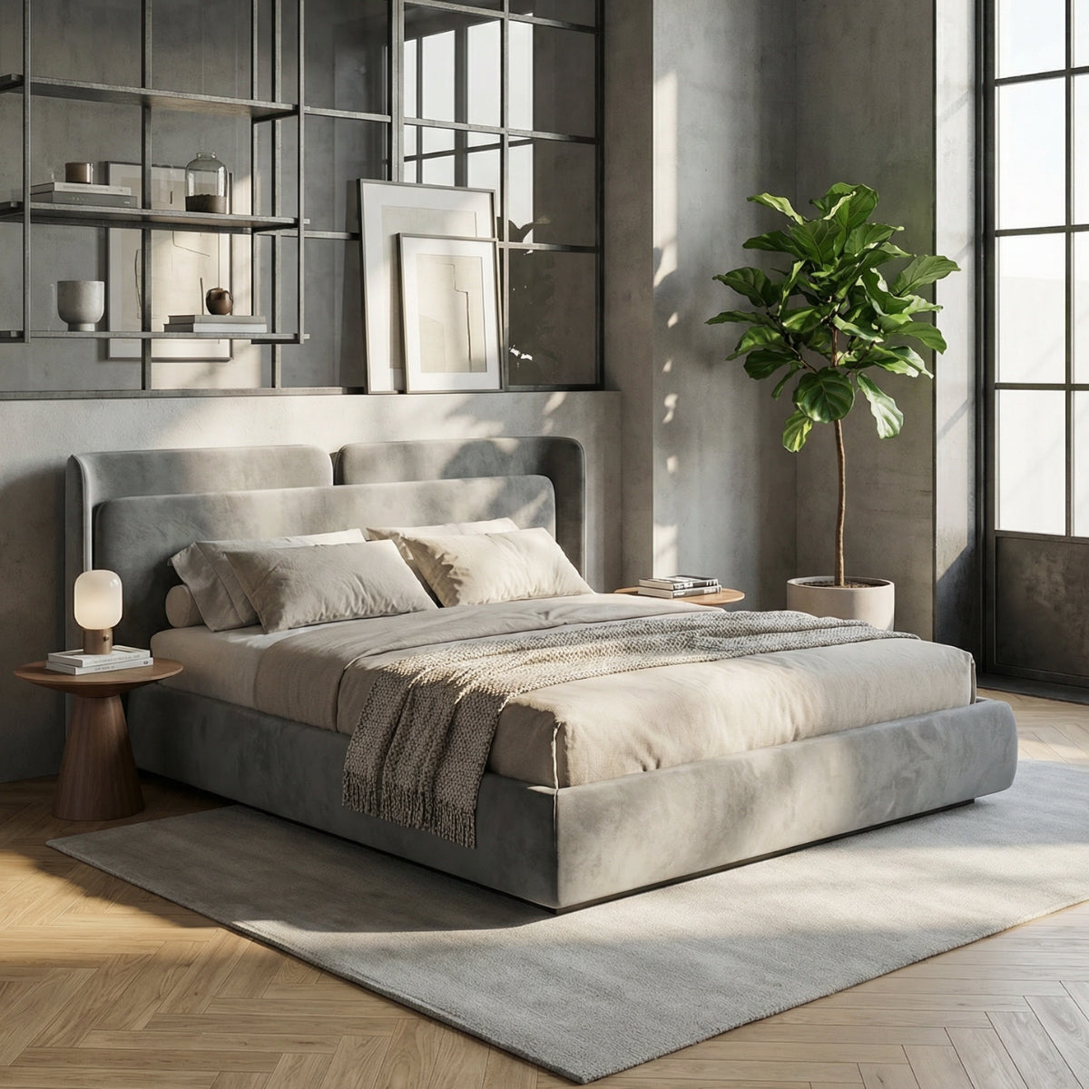 The Valetta Upholstered Bed in Lunar Pebble