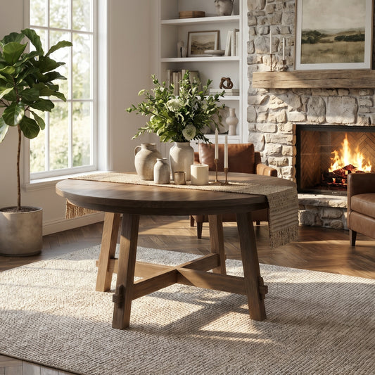 Middleburg Round Oak Dining Table with Splayed Trestle Base