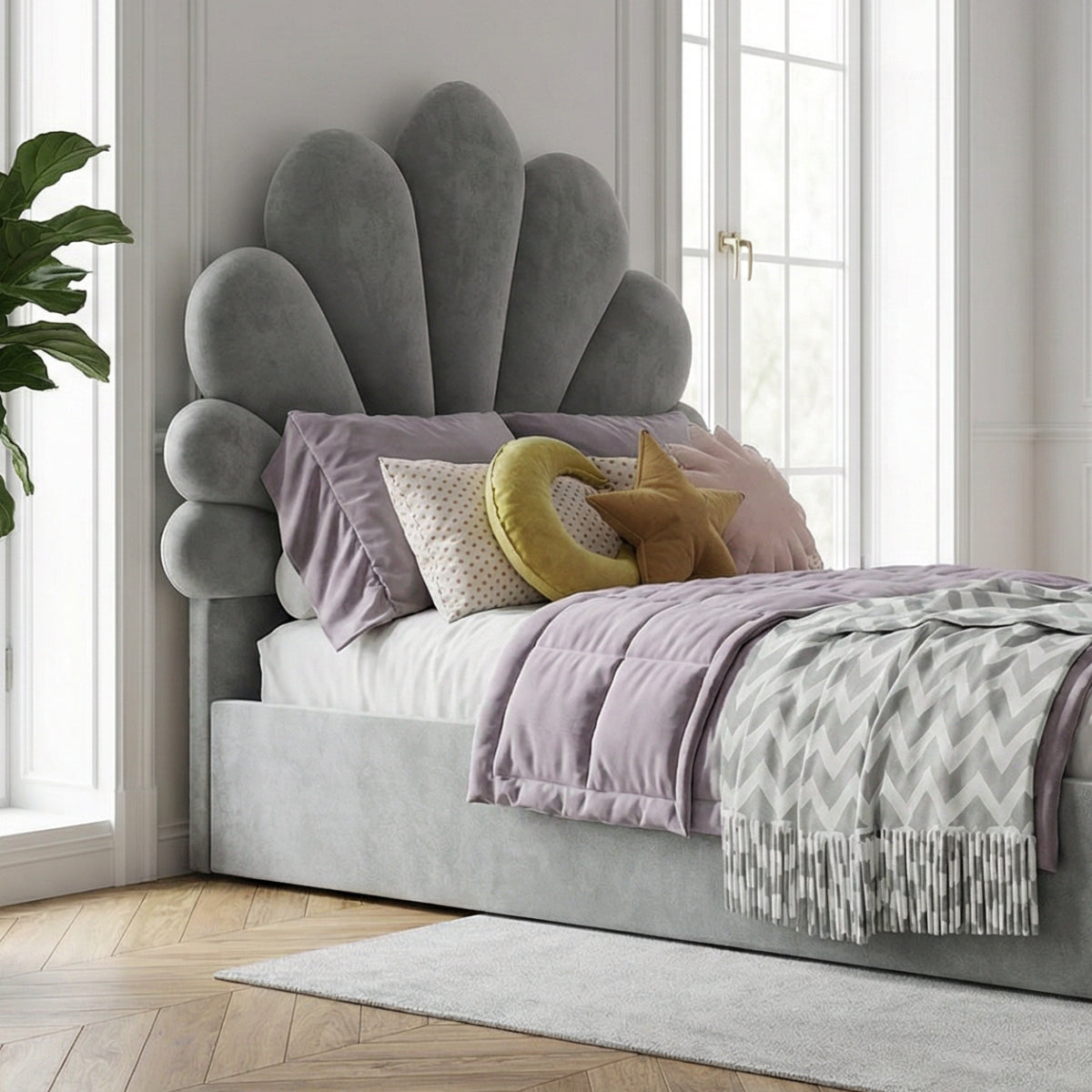 The Menton Children's Upholstered Bed in Mistrale Grey